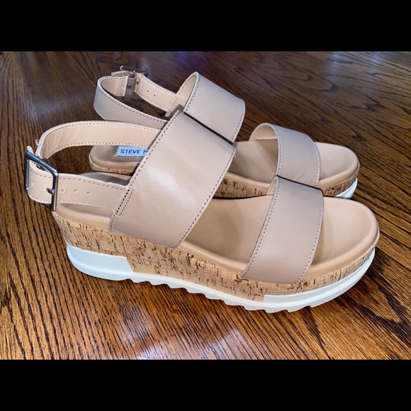 Steve Madden | Shoes | Steve Madden Sandals 65 7 Brenda Sport Wedge Ankle  Strap Natural Leather White | Poshmark